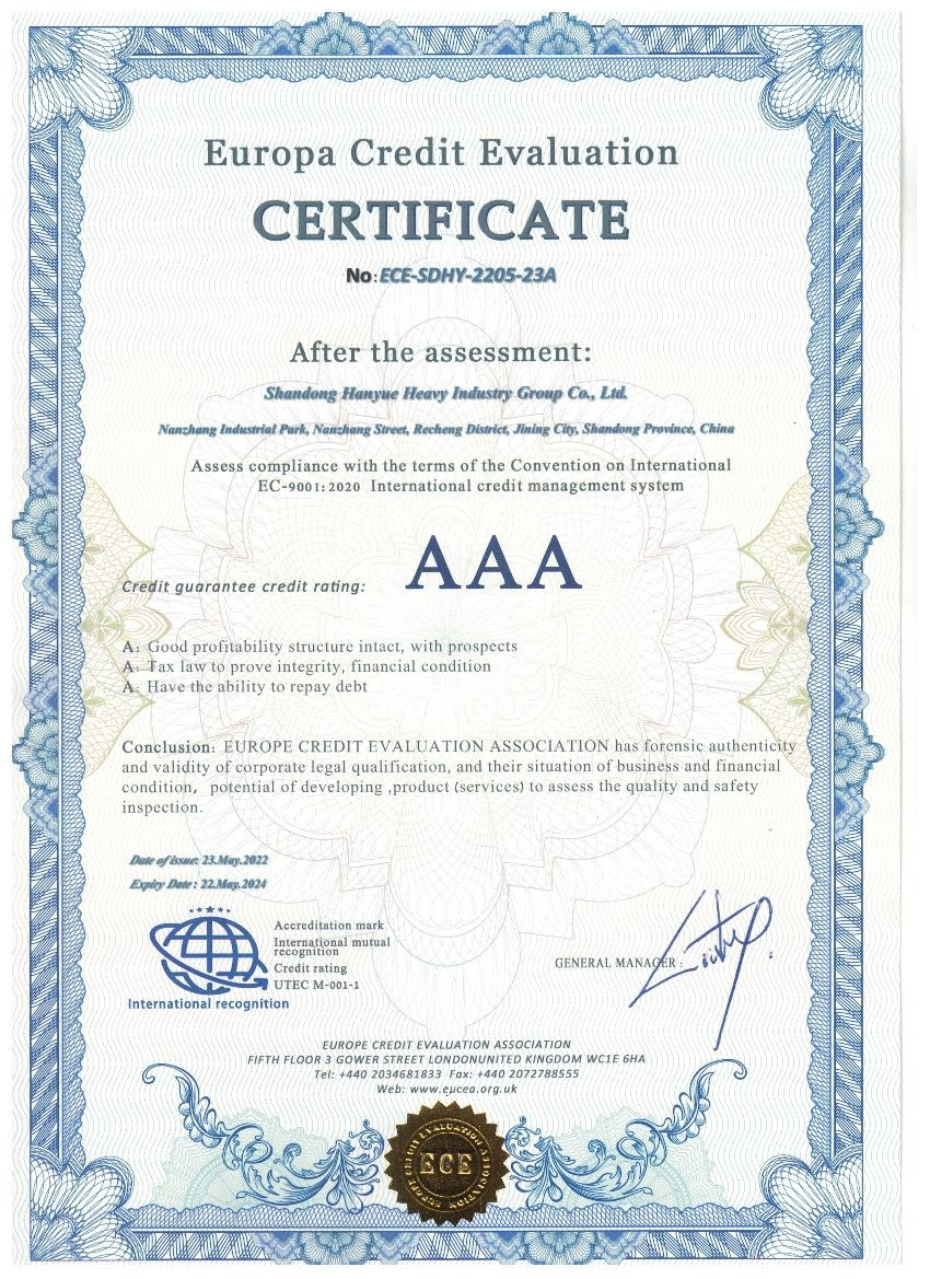 الصين Shandong Hanyue Heavy Industry Group Co., Ltd. الشهادات